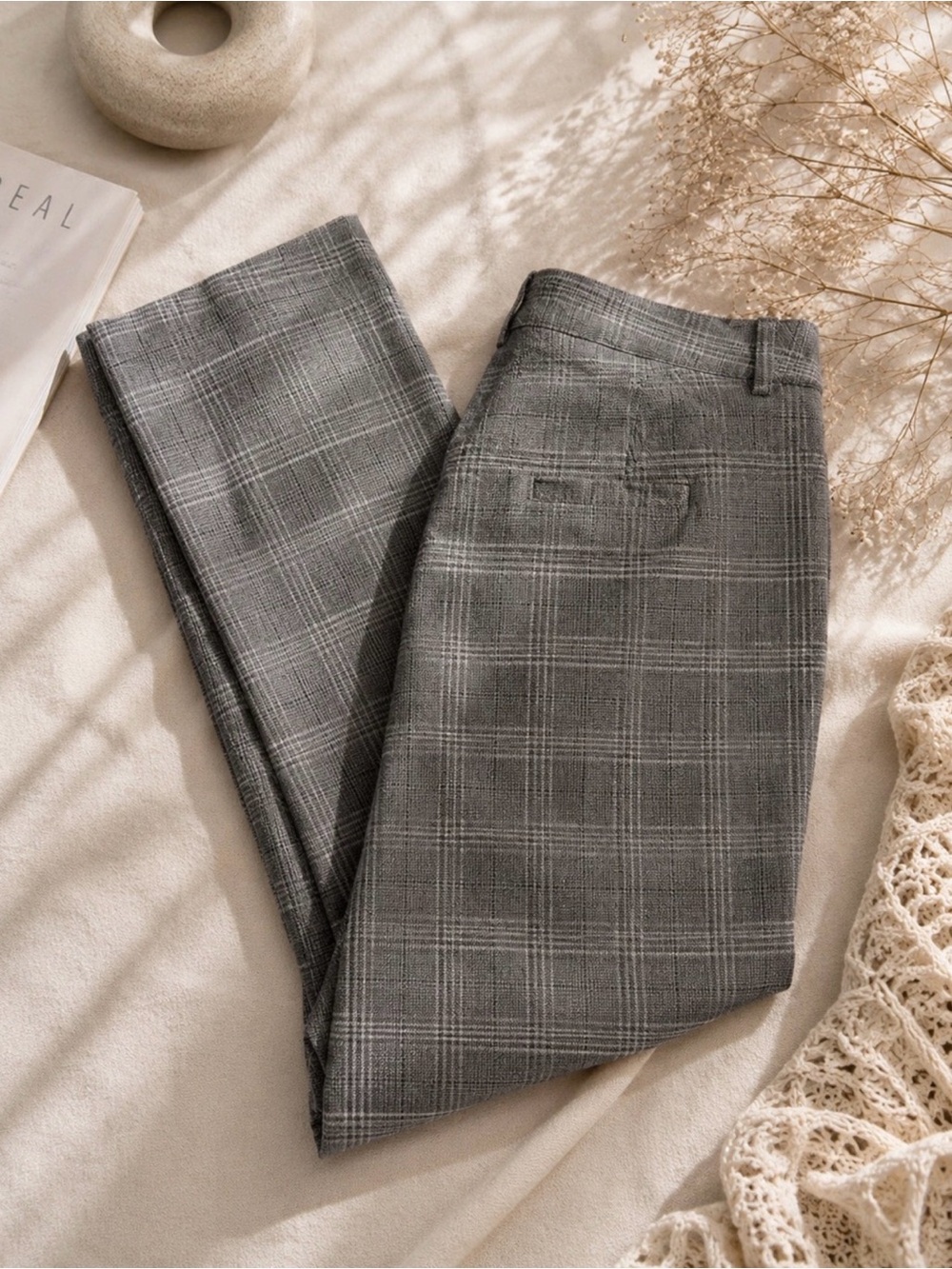 Lane Bryant Black Plaid Checkered Trouser Pants Elastic Waist Taper Leg 16